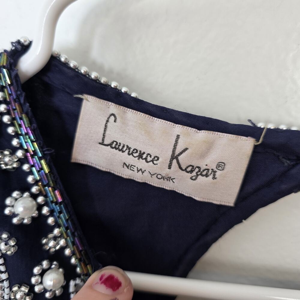 Laurence Kazar Navy Blue Beaded Sparkle Silk‎ Party Event Mini Dress Size Medium - Picture 3 of 7